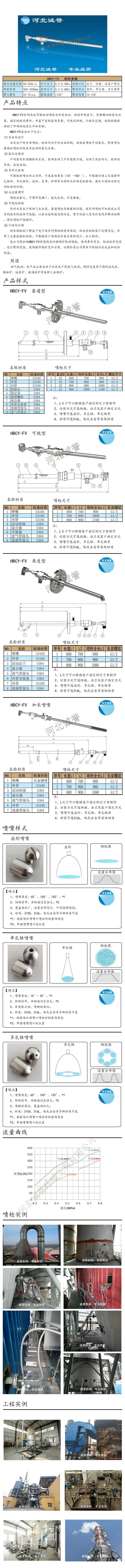 脫硝噴槍保護(hù)套、噴槍參數(shù)、材質(zhì)尺寸、流量分布圖、扇形空心錐俯視圖介紹，以及噴槍霧化視頻展示和工程案例介紹